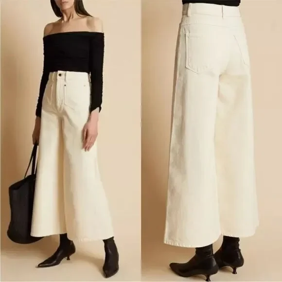 KHAITE Aiden Jean Womens Size 31 Ivory Rigid Pockets High Waist Cotton NWT - Picture 1 of 16